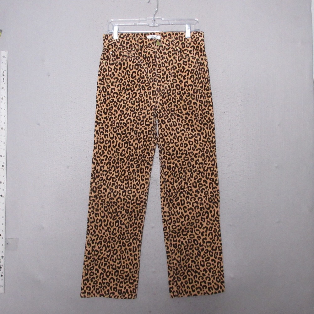 Ann Taylor Weekend Pants Leopard Animal Corduroy Straight Leg Neutral Boho NWT